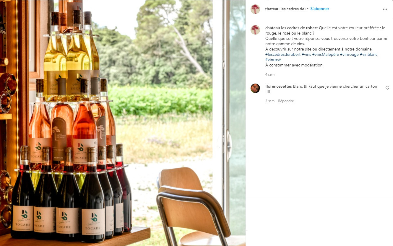 instagram-community-management-rédaction-post-vins-vinification-cave-vente-château-les-cèdres-de-robert-villesiscle