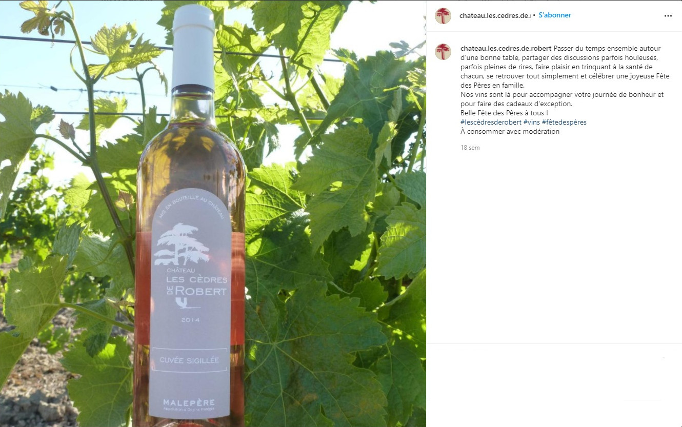instagram-community-management-post-rosé-vins-domaine-viticole-château-les-cèdres-de-robert-villesiscle