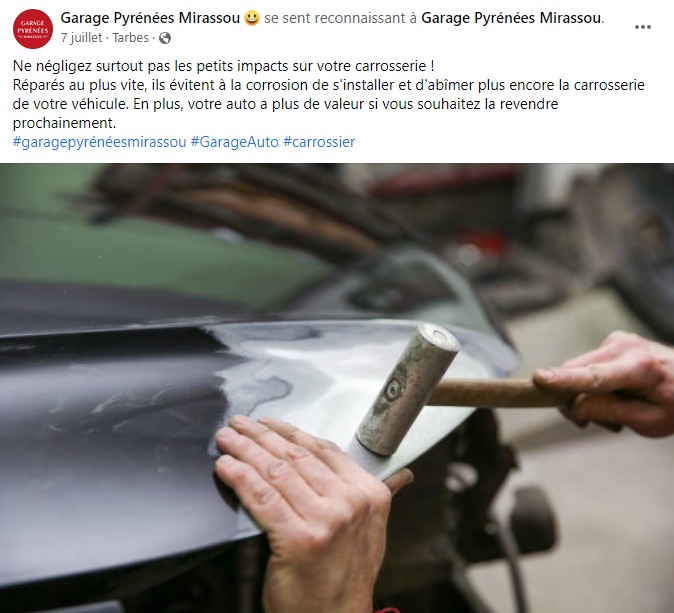 facebook-community-management-publication-entretien-réparation-carrosserie-pneu-automobile-garage-pyrénées-mirassou-tarbes