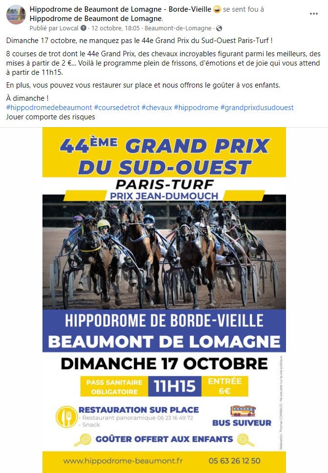 facebook-rédaction-publication-courses-de-trot-paris-turf-hippodrome-de-borde-vieille-de-beaumont-de-lomagne