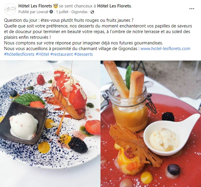 facebook-rédaction-publication-escapade-culinaire-gastronomie-chef-hôtel-restaurant-les-florets-gigondas