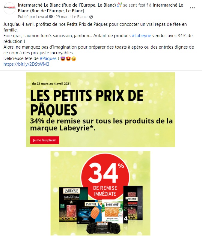 facebook-rédaction-publication-prix-promo-pâques-supermarché-intermarché-le-blanc