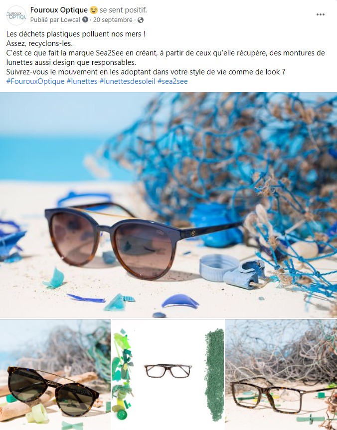 facebook-rédaction-post-lunettes-plastique-recyclé-sea-two-see-opticien-fouroux-optique-montauban-concepteur-rédacteur-lyon