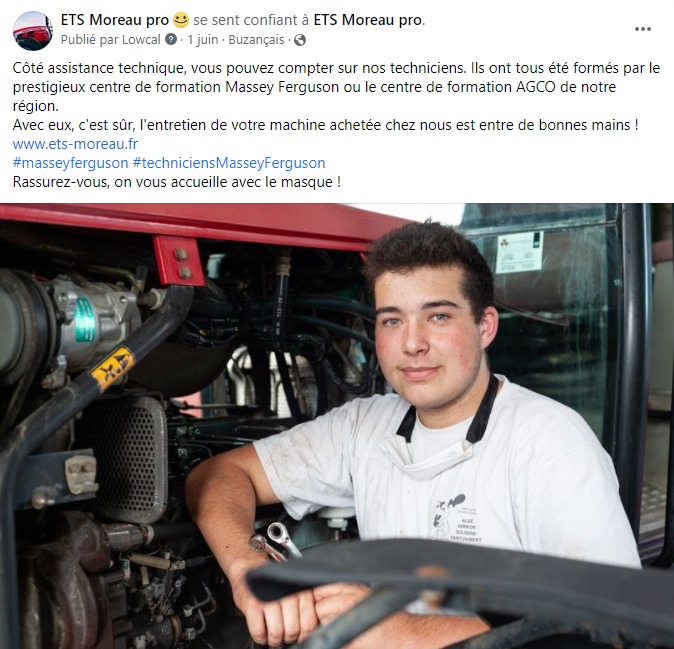 facebook-rédaction-post-mécanicien-atelier-tracteur-réparation-entretien-mécanique-machines-agricoles-entreprise-moreau-buzançais