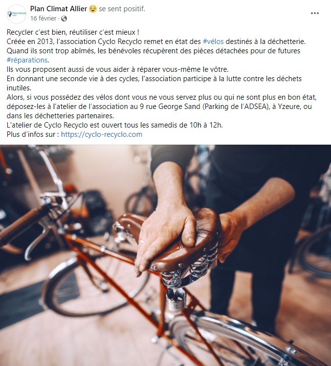 facebook-rédaction-post-revalorisation-rénovation-réparation-vélos-cycles-plan-climat-allier
