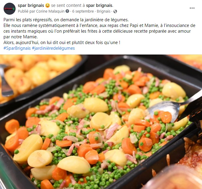 rédaction-post-facebook-rayon-traiteur-jardinière-de-légumes-plats-préparés-supermarché-spar-brignais-concepteur-rédacteur-lyon